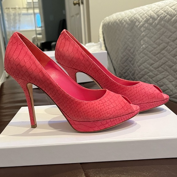 🔥 CHRISTIAN DIOR Peep toe platform heels 👠 PINK  SIZE 37,5/US 7,5 - Picture 2 of 11